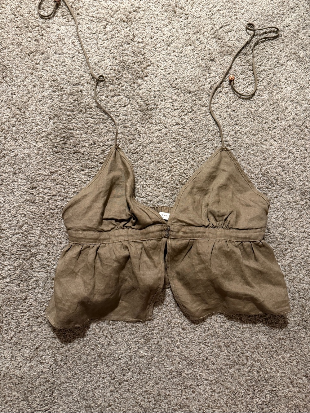 Linen Blend Olive Halter Crop Top - Women Intimates & Sleepwear